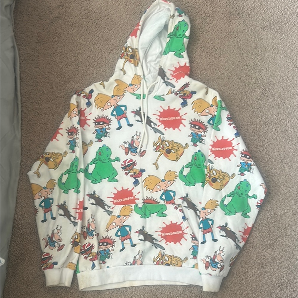 Nickelodeon White and Green Zip Up Sweater with Dinosaur Print